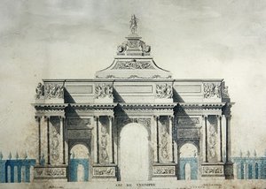 凯旋门，根据克劳德-佩罗（1613-78）的设计（纸上水彩和水粉画）。 作者 杜普伊