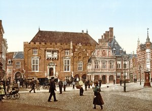 市政厅在格罗特市场，哈勒姆，荷兰，pub.c. 1900