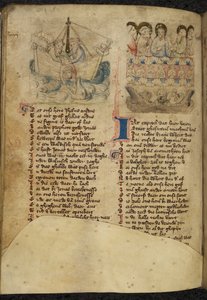 Add.11575，f.65v 约拿和鲸鱼，选自《Spiegel van der Menschen Behoudenisse》（《Speculum Humanae Salvationis》译本）（牛皮纸） 作者 荷兰学校