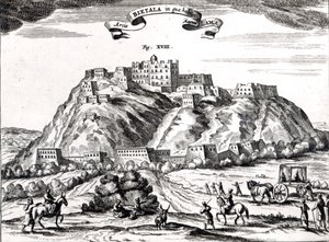 Bietala，喇嘛大帝的堡垒，Lhassa王国，插图来自&39;La Chine illustree&39;由Athanasius Kircher（1602-80）阿姆斯特丹，1670（雕刻）（bw照片） 作者 荷兰学校