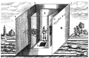 摄影暗箱，1671年阿姆斯特丹Athanasius Kircher Ars Magna的演说 作者 荷兰学校
