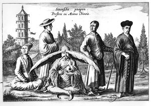 中国神父和僧侣，来自中国的Athanasius Kircher画报（1601-80） 作者 荷兰学校