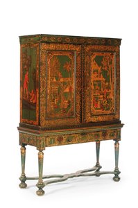 支架上的收藏柜，约1700-30年（镀金和绿色日本漆）（另请参阅780666-7） 作者 荷兰学校