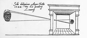 首次出版的1544年1月观测日食的暗箱的插图 作者 荷兰学校