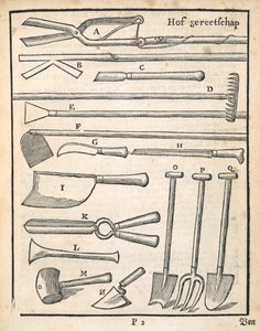 园艺工具，来自The Dutch Gardener by Johann van der Groen，于1699年出版 作者 荷兰学校