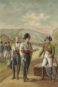 1805年奥斯特利茨战役后奥地利拿破仑和弗朗西斯二世的会面 作者 荷兰学校