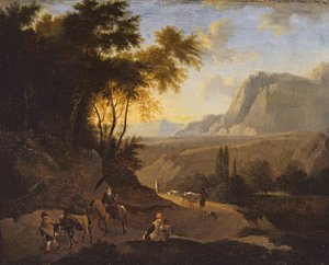 人物山景，17 世纪晚期（布面油画） 作者 荷兰学校