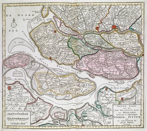 Nieuwe Kaart der van het Zuid Westelykste deel van Holland, behelzende de Baljuwschappen Voorne, Putten, enz.[荷兰 36 幅地图]伊萨克-蒂里恩 1739 年至 1757 年。 作者 荷兰学校