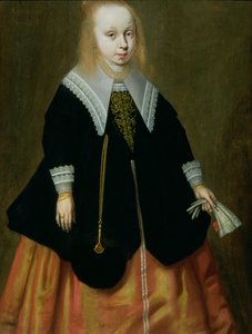一个年轻的女孩，弗里斯兰学校的肖像，1644年 作者 Dutch School
