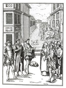 Town Crier出售，由Joos de Damhouder（1507-81）在Praxis Rerum Civilium木刻后出版，1557年出版安特卫普 作者 荷兰学校