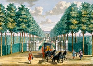从车道和入口看Velserbeek House的景色，来自Hendrick de Leth和Matthias Brouerius Van Nidek的Het Zeganpralent Kennemerlant，出版于17-17-1730 作者 荷兰学校