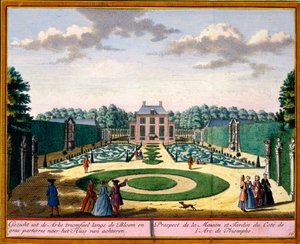 从Hendrick de Leth和Matthias Brouerius Van Nidek的Het Zeganpralent Kennemerlant看到的房子和花园靠近凯旋门，出版于1700-30 作者 荷兰学校