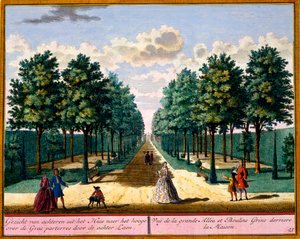 从Hendrick de Leth和Matthias Brouerius Van Nidek的Het Zeganpralent Kennemerlant看到房子后面的人行道，出版于1700-30 作者 荷兰学校