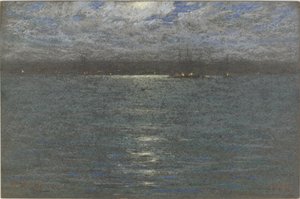 夜晚：1894年的海港（棕色纸上的粉彩）