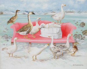 粉红色沙发上的鹅，2000（画布上的丙烯酸） 作者 EB瓦特