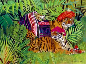 泰国服装的老虎家族，2004年（画布上的丙烯酸） 作者 EB瓦特