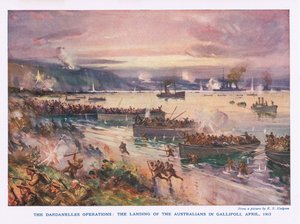 达达尼尔海峡行动：1915年4月，澳大利亚人在加里波利登陆