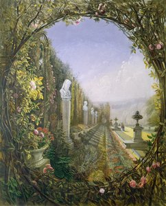 Trellis Window，Trentham Hall Gardens，来自&39;英格兰花园&39;，于1857年出版
