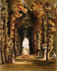泰德斯利花园的 "景观"，摘自《英格兰花园》，1857年出版（彩色平印）。