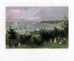 从美国纽约史泰登岛上看到的海峡，摄于1837年。