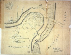 伊利诺伊州芝加哥河口的地图，1830年拟建的码头改善港口的计划
