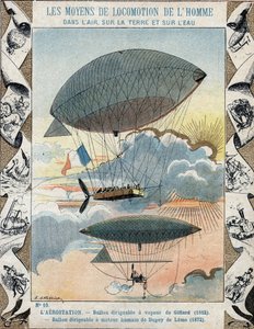 亨利-吉法德在1852年发明的飞艇和杜普伊-德-洛美在1872年发明的可航行飞艇--来自19世纪末的教科书保护套--亨利-吉法德（1825 - 1882）1852年的飞艇和亨利-杜普伊-德-洛美的le ballon haubanne