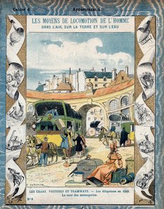 Diligence en 1840 - la cour des messageries - 1840年的马车 - 来自19世纪末的教科书保护套 - E. Letellier的插图 - Protege notebook historique, fin 19 century - 笔记本的保护套。 作者 E.莱特里尔