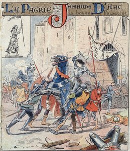 圣女贞德于1430年5月23日被俘，并被移交给英国人--载于《圣女贞德的历史》，出自19世纪末的学校课本保护套--《圣女贞德在贡比涅被囚禁》--E Letellier的插图--Prot