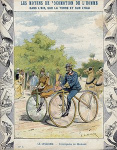 Pierre Michaux和Michaudine velocipedes - 来自19世纪末的学校书籍保护套 - Pierre Michaux (1813-1883)的 velocipedes a pedale (les michaudines)