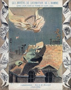 航天员Jean Pierre Blanchard的妻子Marie Blanchard在1819年6月6日在巴黎上空演示时，她的气球起火死亡 - 来自19世纪末的学校书籍保护套 - Mort de Madame Blanchard - 1819年7月16日，I