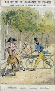 Velocipedes - 英国的Celerifere - Draisienne，自行车的祖先 - 来自学校书籍的保护套，19世纪末 - E Letellier的插图 - Celerifere - Draisienne - Hobby-Horse (Nobby Horse) - Protect notebook historique, fin 19t