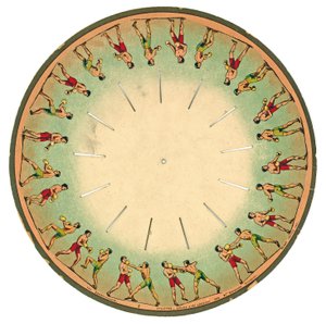 zoopraxiscope光盘显示男子拳击，1893年 作者 爱德沃德·迈布里奇
