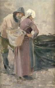 看着Fishermans Catch的家庭主妇，c.1900