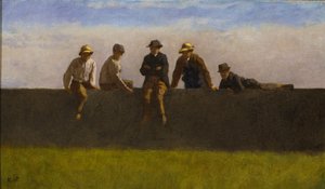 墙上的五个男孩，约1875年至1880年（构图板上的油） 作者 伊士曼·约翰逊