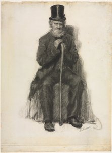 一位老人的研究（可能是彼得-福尔杰肖像的研究），约 1886 年（黑色粉笔画） 作者 伊士曼·约翰逊