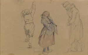 三个荷兰人物，c.1852（石墨，白垩和棕色纸上的白色粉笔） 作者 伊士曼·约翰逊