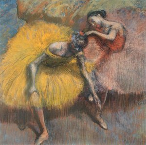 两个黄色和粉红色的舞者 作者 Edgar Degas