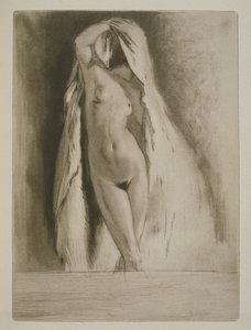 披着床单的女人，西多妮-加布里埃尔-科莱特（1873-1954 年）为 1930 年出版的《Mitsou》绘制的插图（蚀刻版画和干点版画）