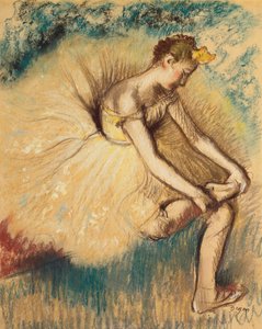 舞者穿上鞋子；舞者绑鞋，1896年 作者 埃德加·德加