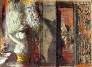 女演员更衣室，约建于1885年（在纸上蚀刻的粉彩之上） 作者 Edgar Degas