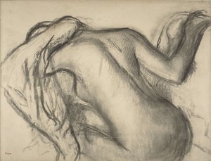 沐浴后，女人干燥她的头发，c.1893-98（木炭和棕色粉笔在纸上）
