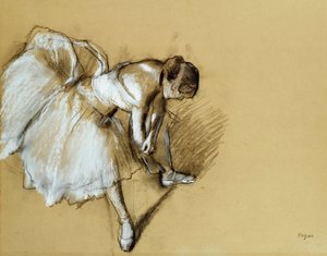 舞者调整她的鞋子，约1890年 作者 埃德加·德加