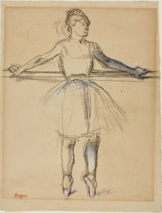 酒吧里的舞者（点上），约 1885 年（棕褐色铺纸上的炭笔、粉彩和仕女图） 作者 埃德加·德加