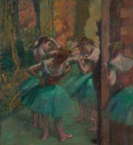 粉色和绿色的舞者，约。 1890年。 作者 Edgar Degas