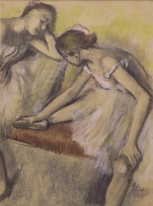 《休息中的舞者》，约 1898 年（薄编织纸上的粉彩和木炭，完全贴在薄支撑片上） 作者 埃德加·德加
