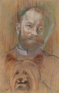 Ludovic Lepic抱着他的狗，1889年 作者 埃德加·德加