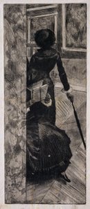 玛丽·卡萨特（Mary Cassatt）在罗浮宫，绘画画廊，1879-80年 作者 埃德加·德加