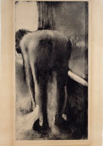 裸体女人在她的浴缸附近用脚踩踏 埃德加·德加 (Edgar Degas，1834-1917) 1879-1883 年用黑色墨水Monotype。 0,45 x 0,23 m 巴黎。 卢浮宫