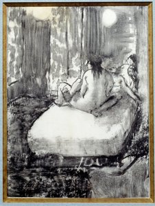 在床上埃德加·德加斯（Edgar Degas）用黑色墨水在中国纸上的单色 作者 埃德加·德加