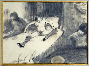 在床上休息一个妓女在妓院的床上休息。埃德加·德加斯（Edgar Degas）绘画 作者 埃德加·德加